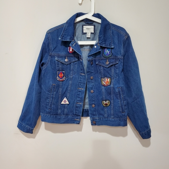 Forever21 emblem embroidered denim jean jacket small - Picture 1 of 12